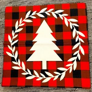 Red & black plaid pillow cover with Christmas tree ,  leaf design